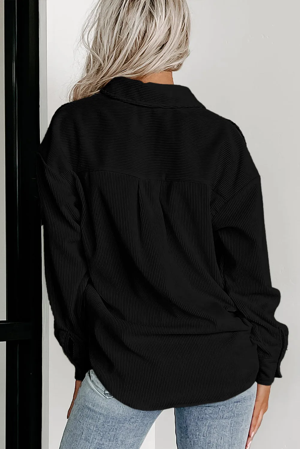 Black Houndstooth Corduroy Patchwork Flap Pocket Shacket sold by Beagle Boutique product image thumbnail 2