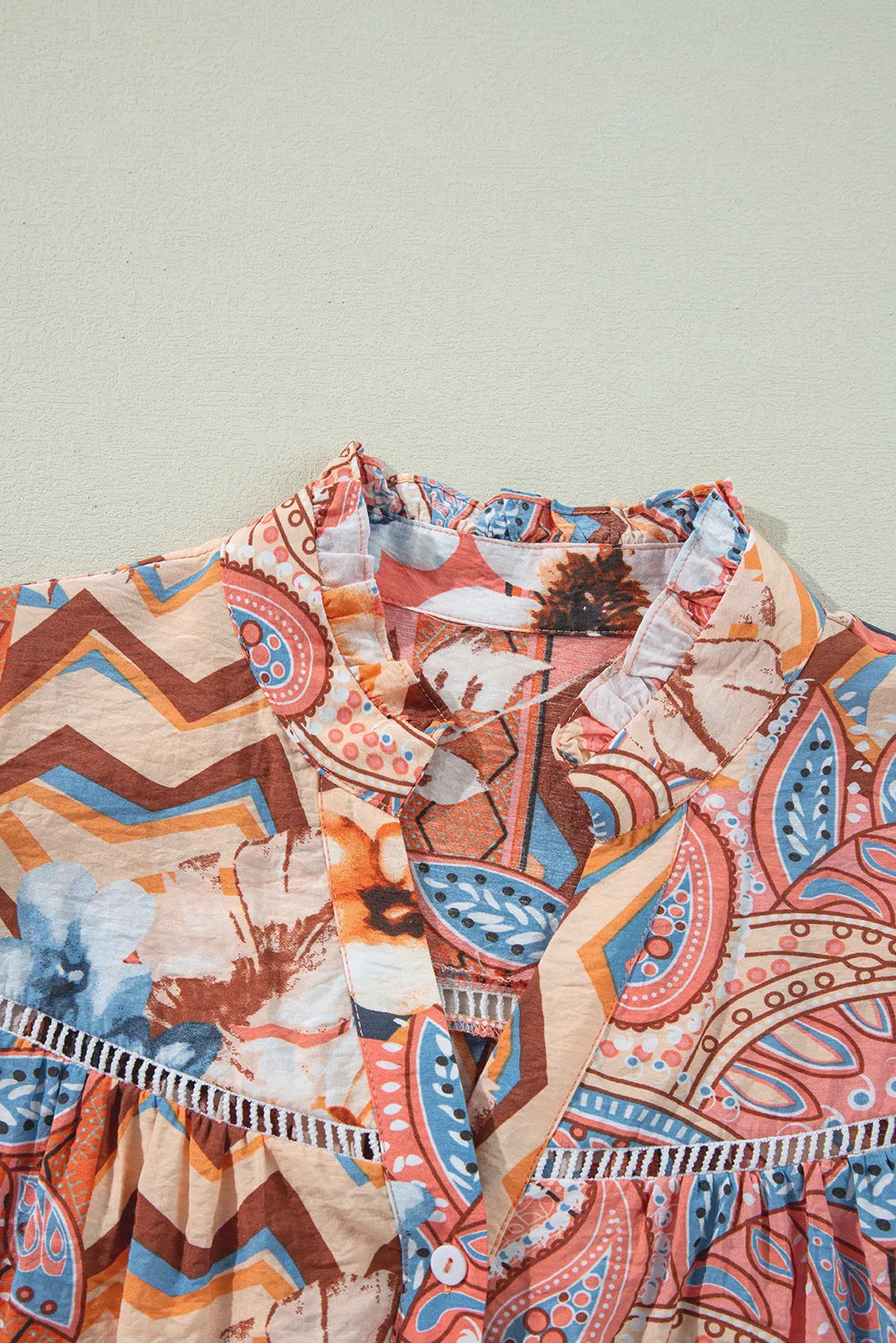 Orange Floral Print Shirred Cuff Buttoned Loose Shirt sold by Beagle Boutique product image thumbnail 4