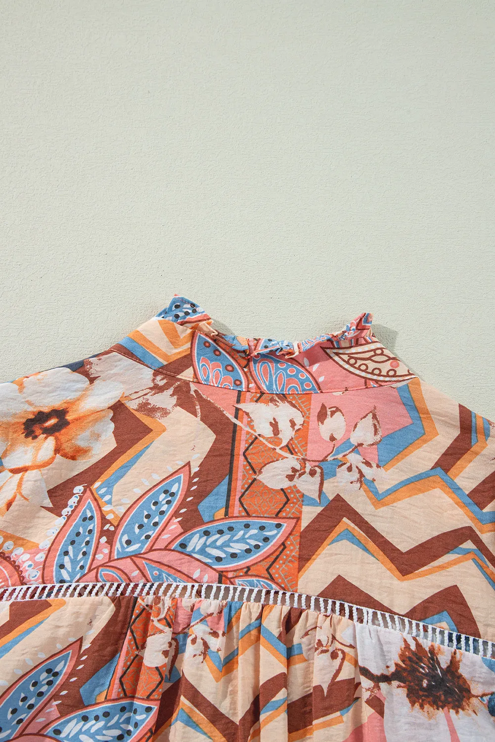 Orange Floral Print Shirred Cuff Buttoned Loose Shirt sold by Beagle Boutique product image thumbnail 3