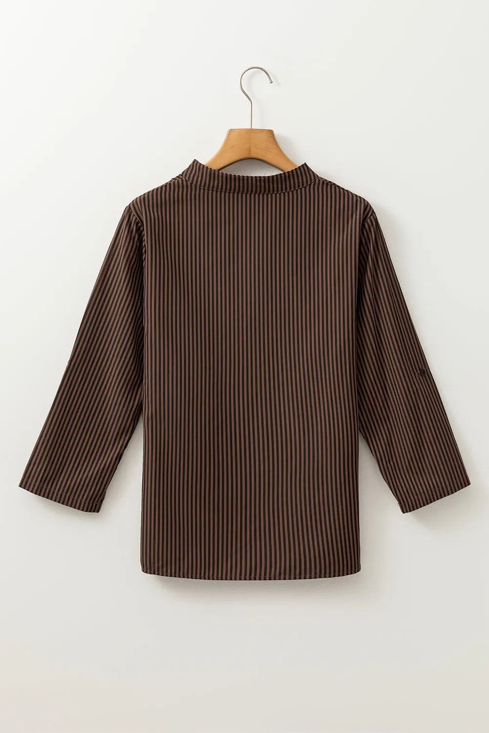 Brown Stripe V Neck Roll Up Sleeve Pocket Patched Classic Shirt sold by Beagle Boutique product image thumbnail 5