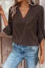 Brown Stripe V Neck Roll Up Sleeve Pocket Patched Classic Shirt sold by Beagle Boutique