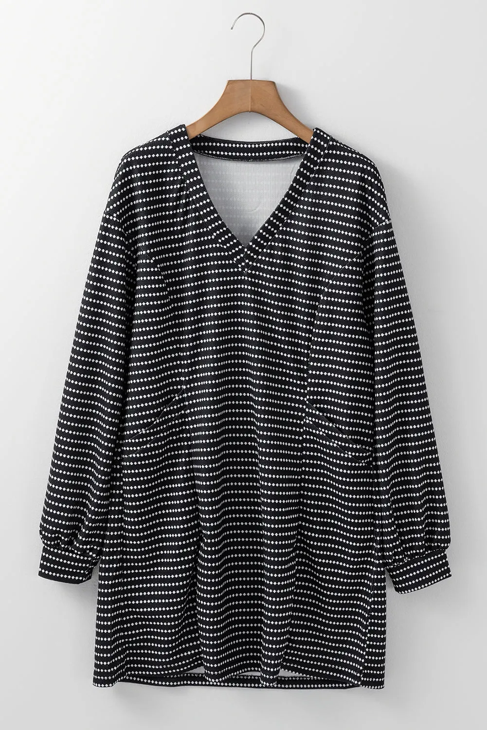 Black Striped V Neck Long Puff Sleeve Shift Dress sold by Beagle Boutique product image thumbnail 2