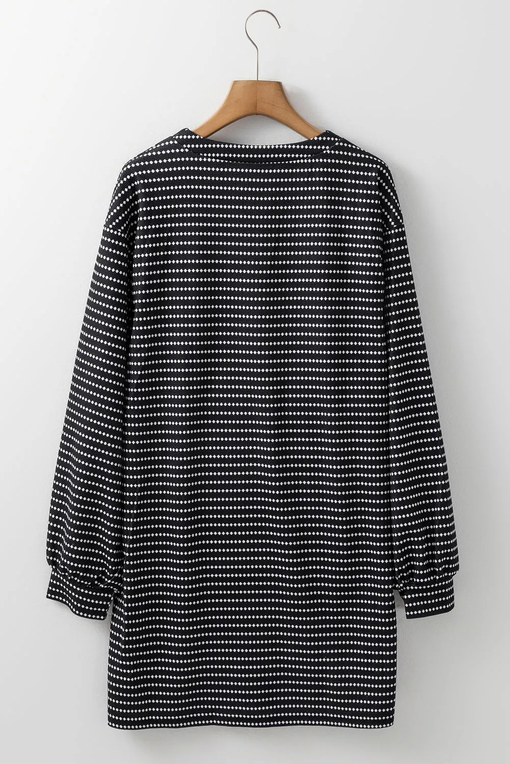 Black Striped V Neck Long Puff Sleeve Shift Dress sold by Beagle Boutique product image thumbnail 3