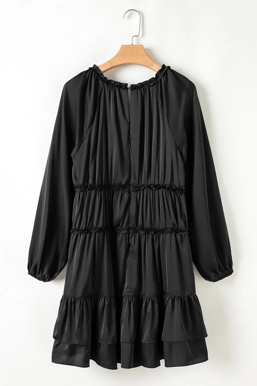 Black Tiered Ruffled Puff Sleeve Loose Fit Mini Dress sold by Beagle Boutique product image thumbnail 5