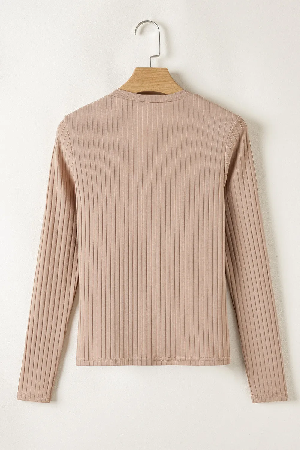 Straw Yellow Ribbed Knit V Neck Long Sleeve Slim Fit Top sold by Beagle Boutique product image thumbnail 3