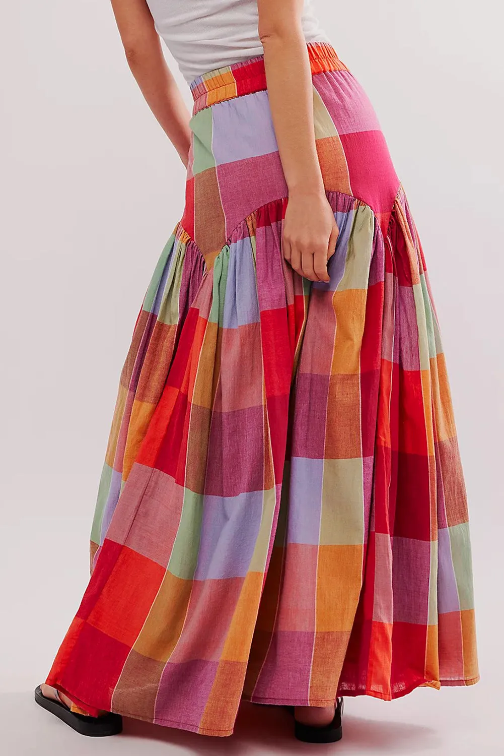 Multicolour Plaid Print Ruched High Waist Casual Maxi Skirt sold by Beagle Boutique product image thumbnail 2