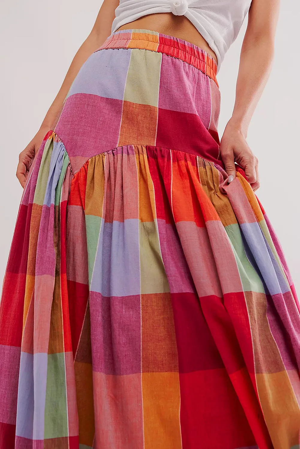 Multicolour Plaid Print Ruched High Waist Casual Maxi Skirt sold by Beagle Boutique product image thumbnail 3