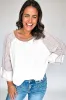 White Striped Bracelet Sleeve Raglan Patchwork Top sold by Beagle Boutique