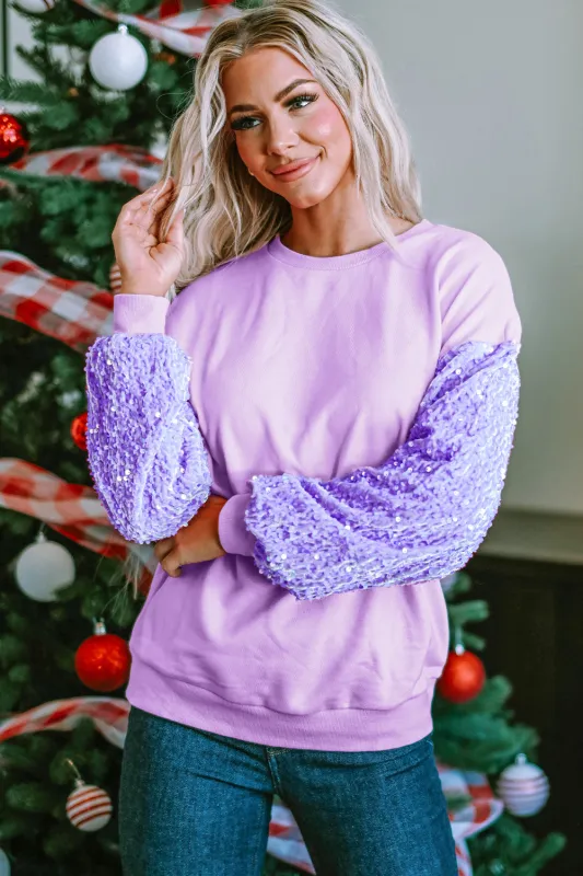 Orchid Petal Sequin Patchwork Long Sleeve Pullover Top sold by Beagle Boutique