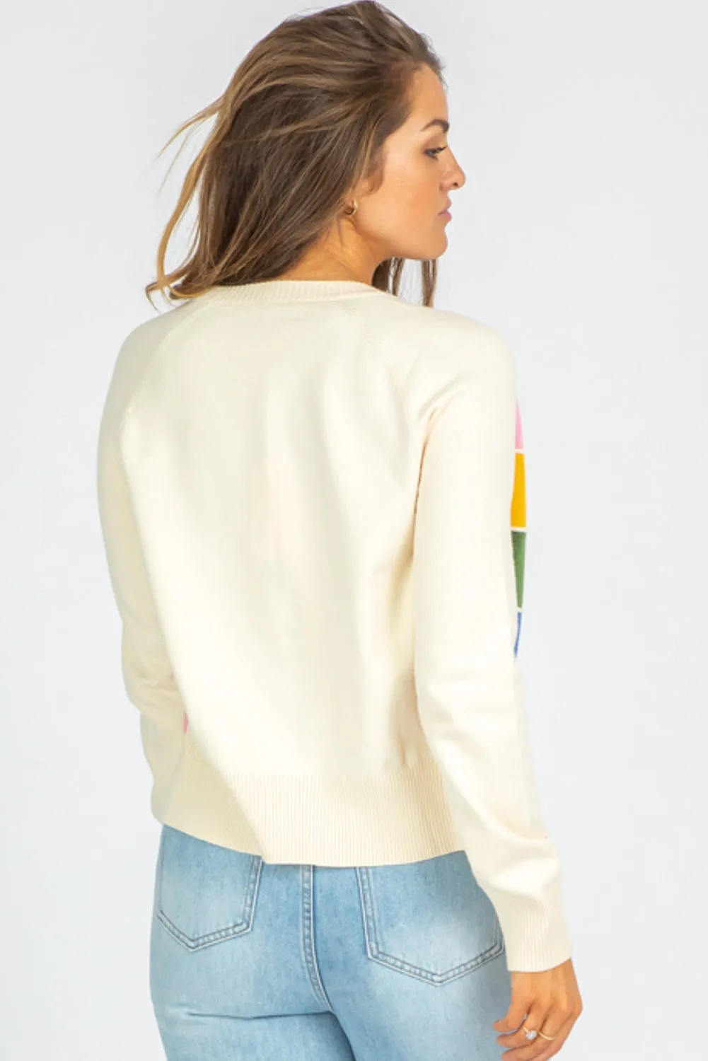 White Stripe Colourful Pattern Button Front Sweater Cardigan sold by Beagle Boutique product image thumbnail 2