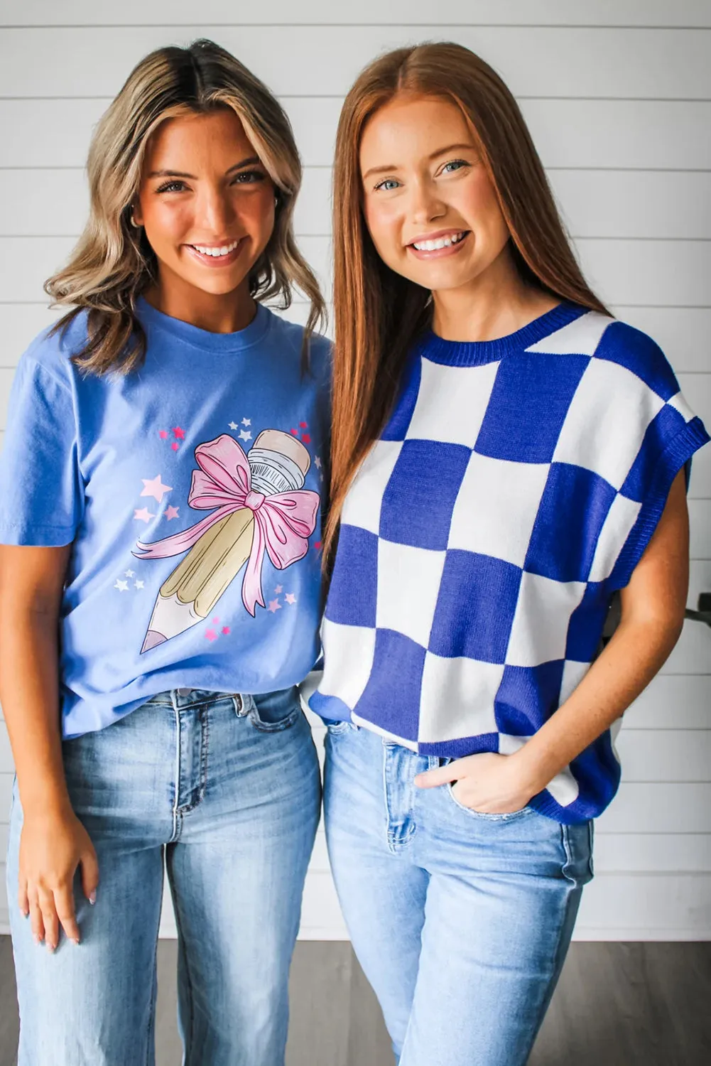 Dark Blue Cherckerboard Round Neck Sweater Vest sold by Beagle Boutique product image thumbnail 3