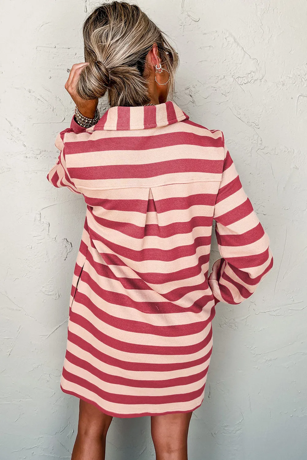 Stripe Collared V-Neck Long Sleeve Loose Casual Dress sold by Beagle Boutique product image thumbnail 2
