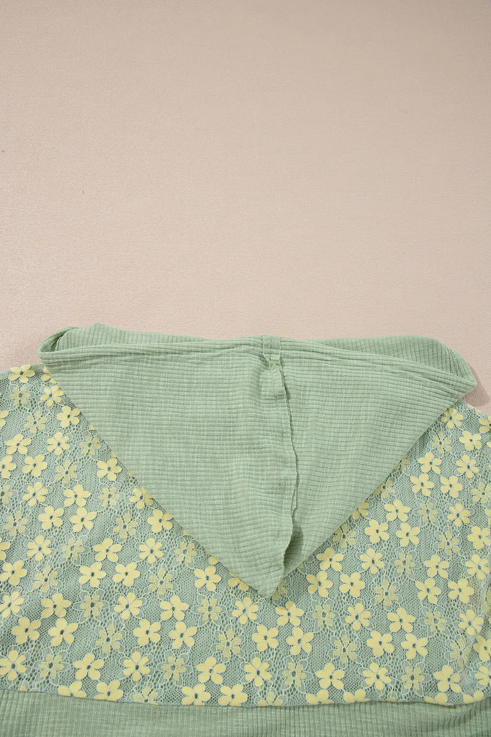 Clearly Aqua Oversized Floral Peace Sign Graphic Patchwork Knit Hooded Top sold by Beagle Boutique product image thumbnail 4