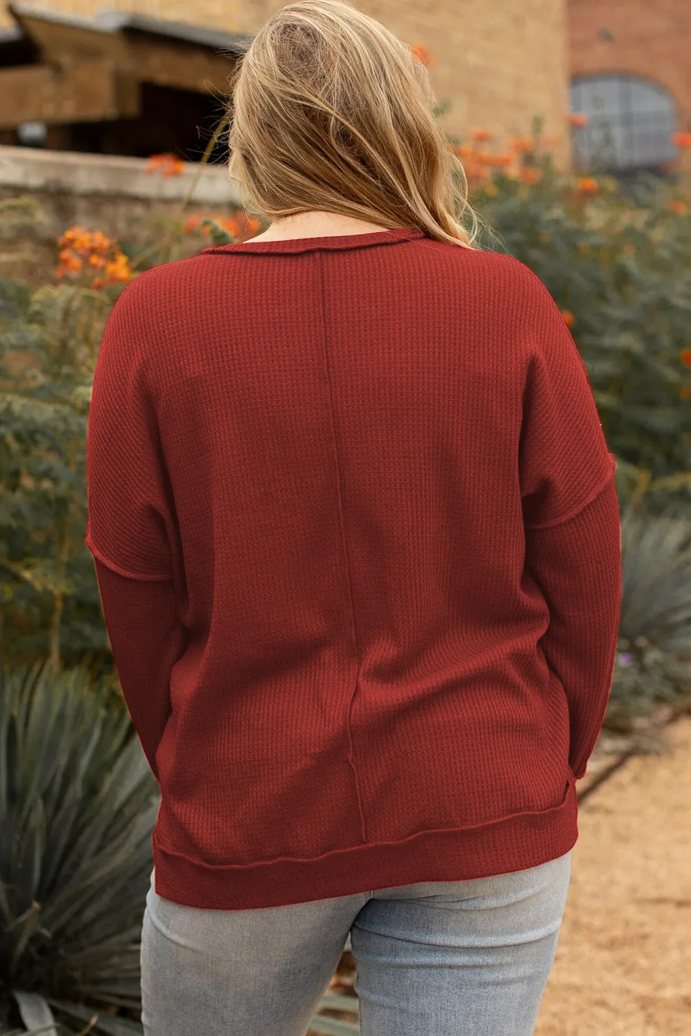 Gold Flame Exposed Seam Detail Waffle Knit Plus Size Top sold by Beagle Boutique product image thumbnail 2