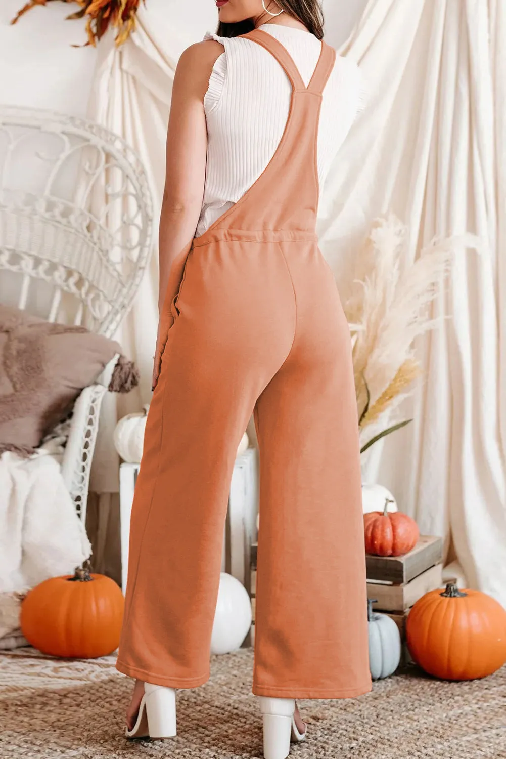 Orange Pocketed Drawstring Wide Leg Overalls sold by Beagle Boutique product image thumbnail 2