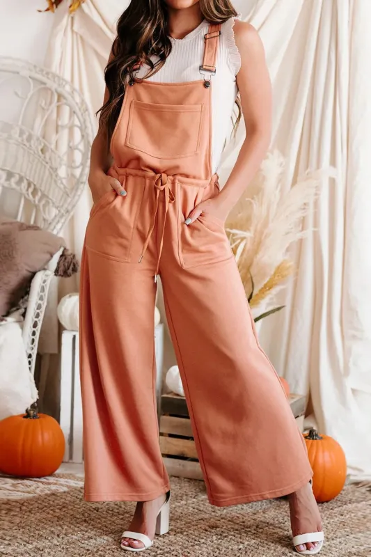 Orange Pocketed Drawstring Wide Leg Overalls sold by Beagle Boutique