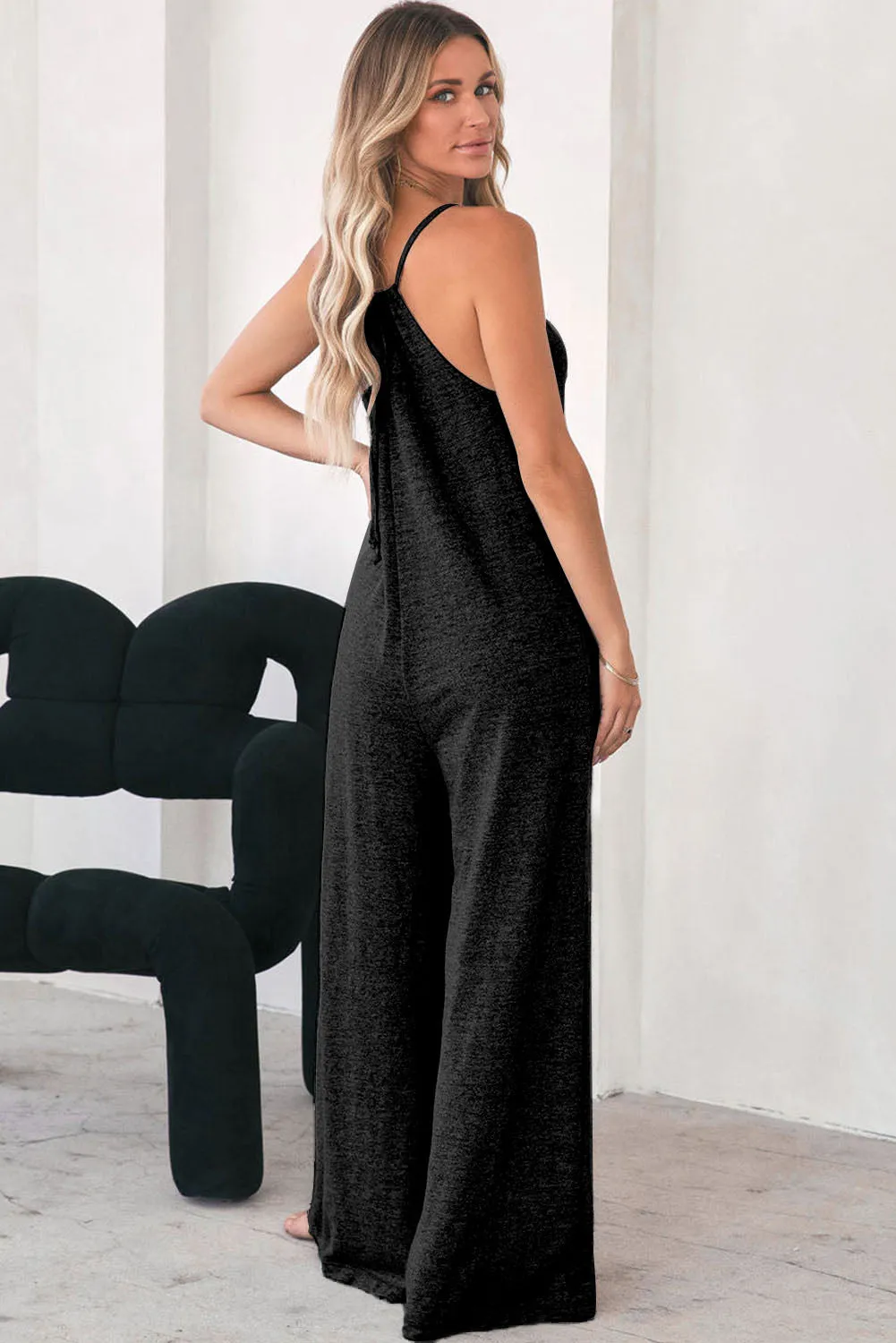 Grey Patch Pockets Spaghetti Strap Wide Leg Jumpsuit sold by Beagle Boutique product image thumbnail 5
