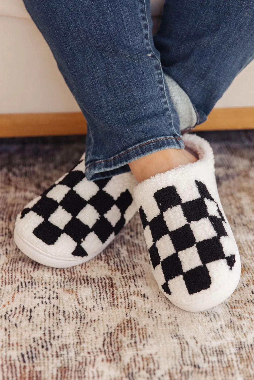Black Checkered Print Fuzzy Slip On Winter Slippers sold by Beagle Boutique product image thumbnail 3
