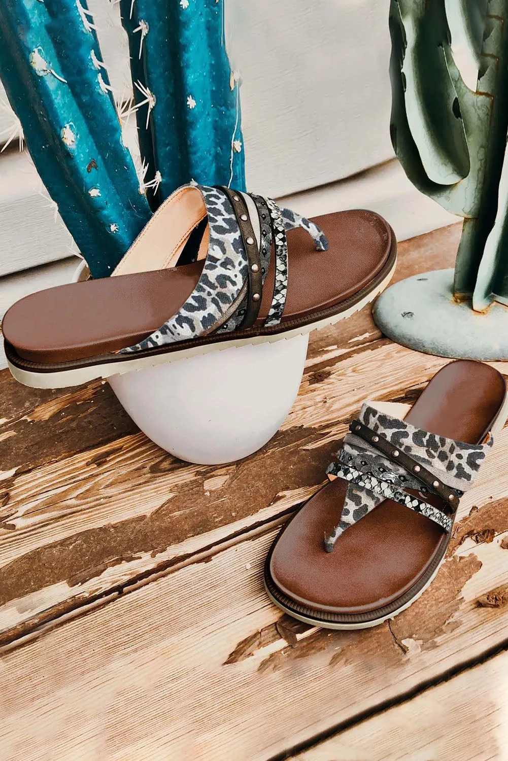 Leopard Studded Animal Print Flip Flop Sandals sold by Beagle Boutique product image thumbnail 2