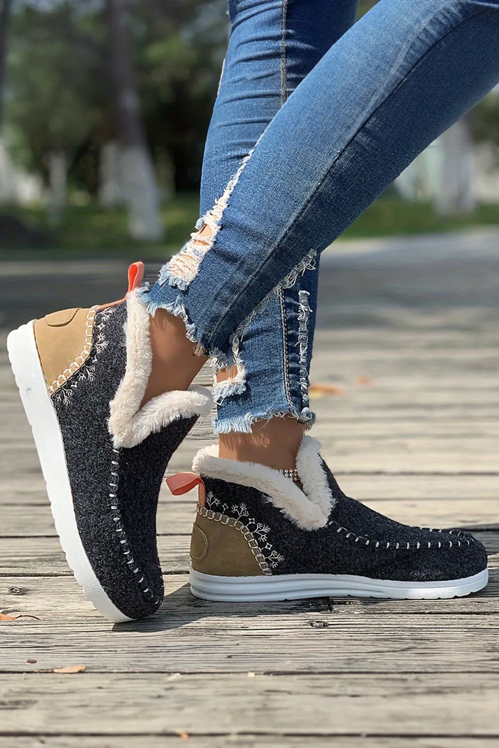 Carbon Grey Suede Stitching Patchwork Plush Lined Anklet Boots sold by Beagle Boutique product image thumbnail 2