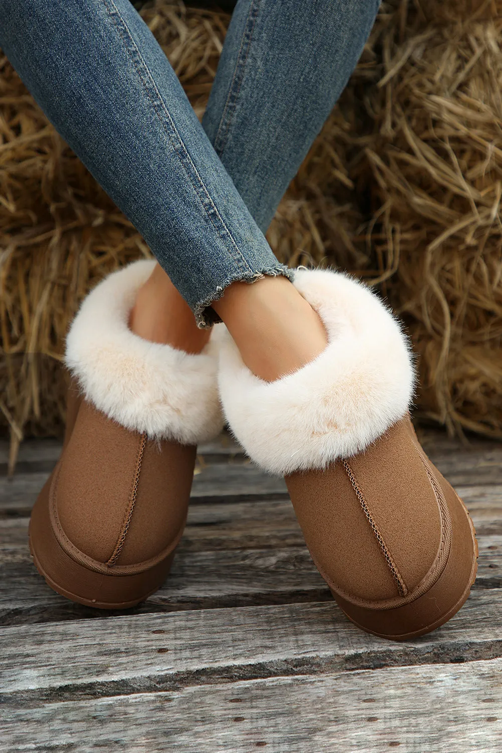 Chestnut Plush Suede Trim Thick Sole Flat Slippers sold by Beagle Boutique product image thumbnail 3