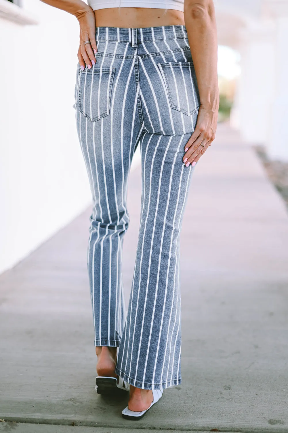 Sky Blue Vertical Striped Ripped Flare Jeans sold by Beagle Boutique product image thumbnail 2