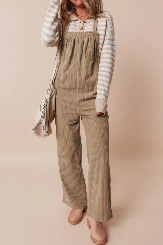 Gray Morn Solid Pocketed Loose Fit Corduroy Overall sold by Beagle Boutique