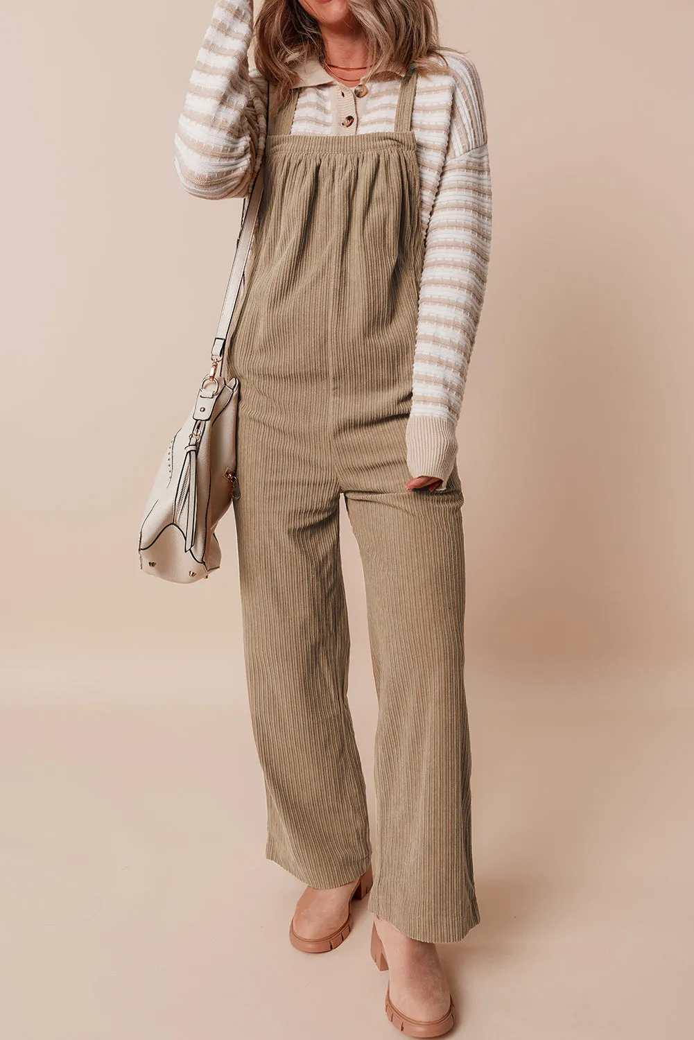 Grey Morn Solid Pocketed Loose Fit Ribbed Overall sold by Beagle Boutique