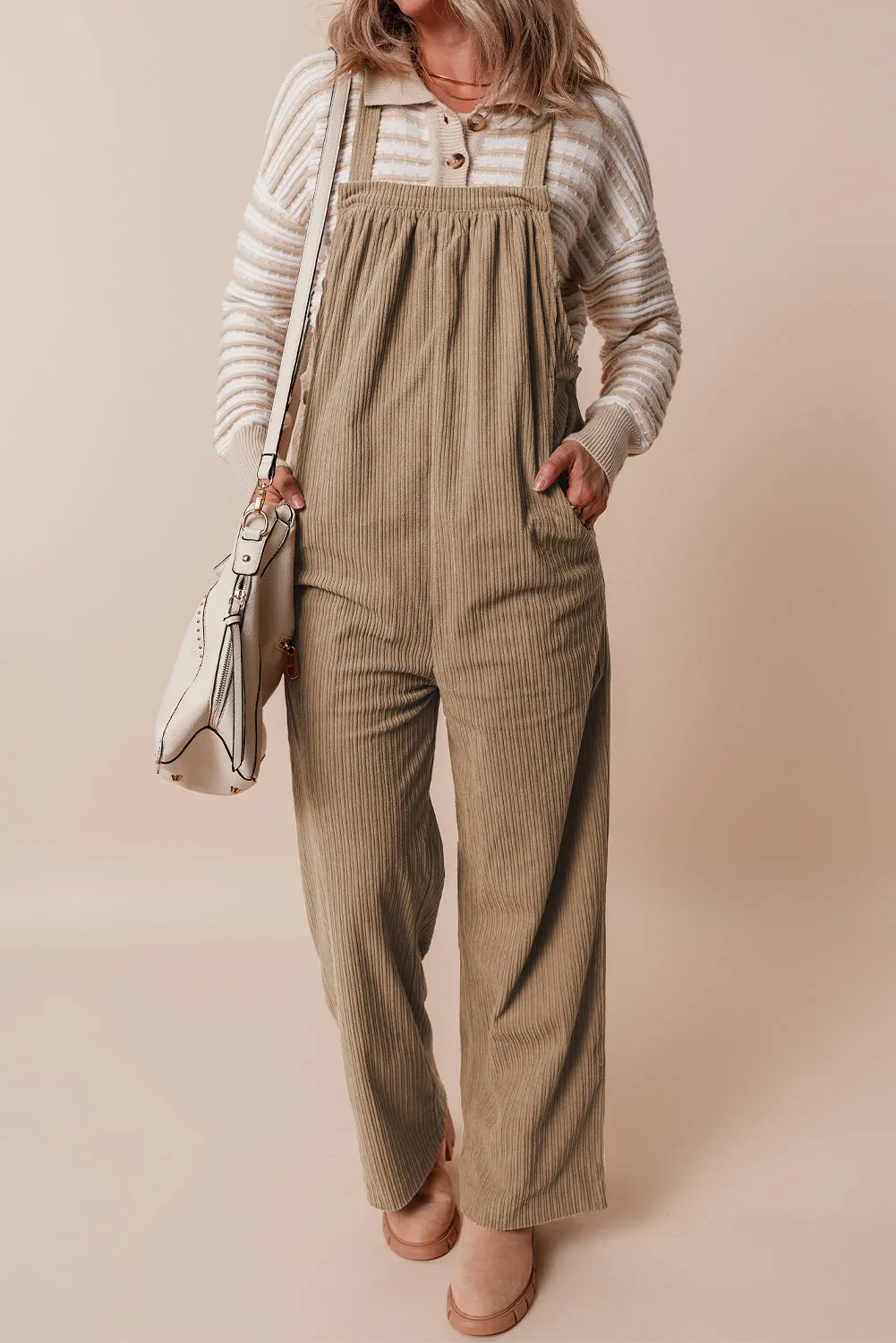 Grey Morn Solid Pocketed Loose Fit Ribbed Overall sold by Beagle Boutique product image thumbnail 3