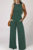 Blackish Green Cinched Waist Sleeveless Wide Leg Jumpsuit sold by Beagle Boutique
