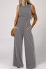 Blackish Green Cinched Waist Sleeveless Wide Leg Jumpsuit sold by Beagle Boutique