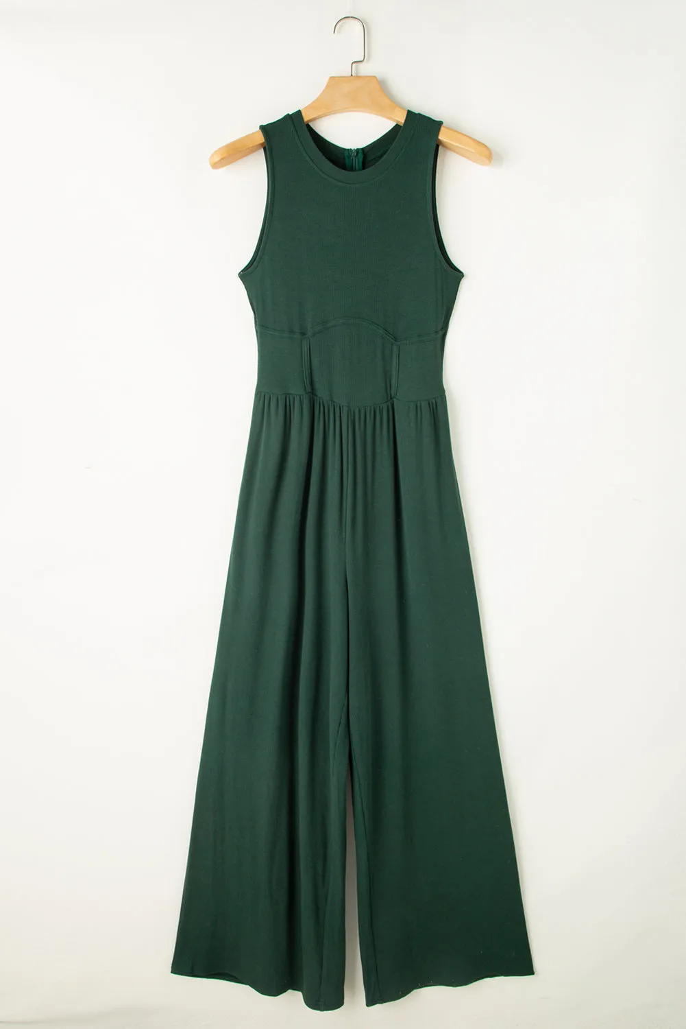 Blackish Green Cinched Waist Sleeveless Wide Leg Jumpsuit sold by Beagle Boutique product image thumbnail 2