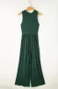 Blackish Green Cinched Waist Sleeveless Wide Leg Jumpsuit sold by Beagle Boutique