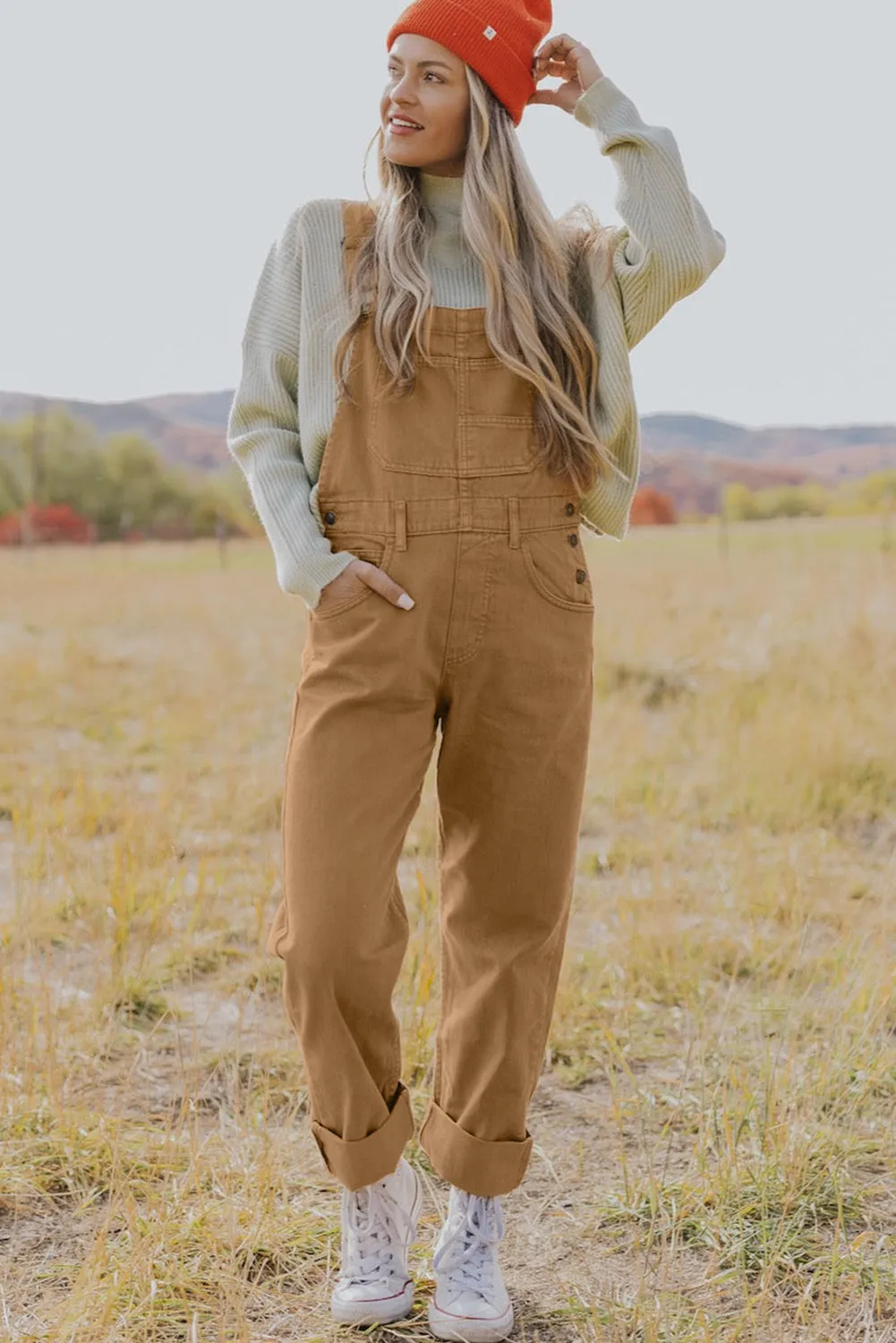 Khaki Vintage Multi Pockets Buckle Strap Cargo Denim Overalls sold by Beagle Boutique product image thumbnail 3