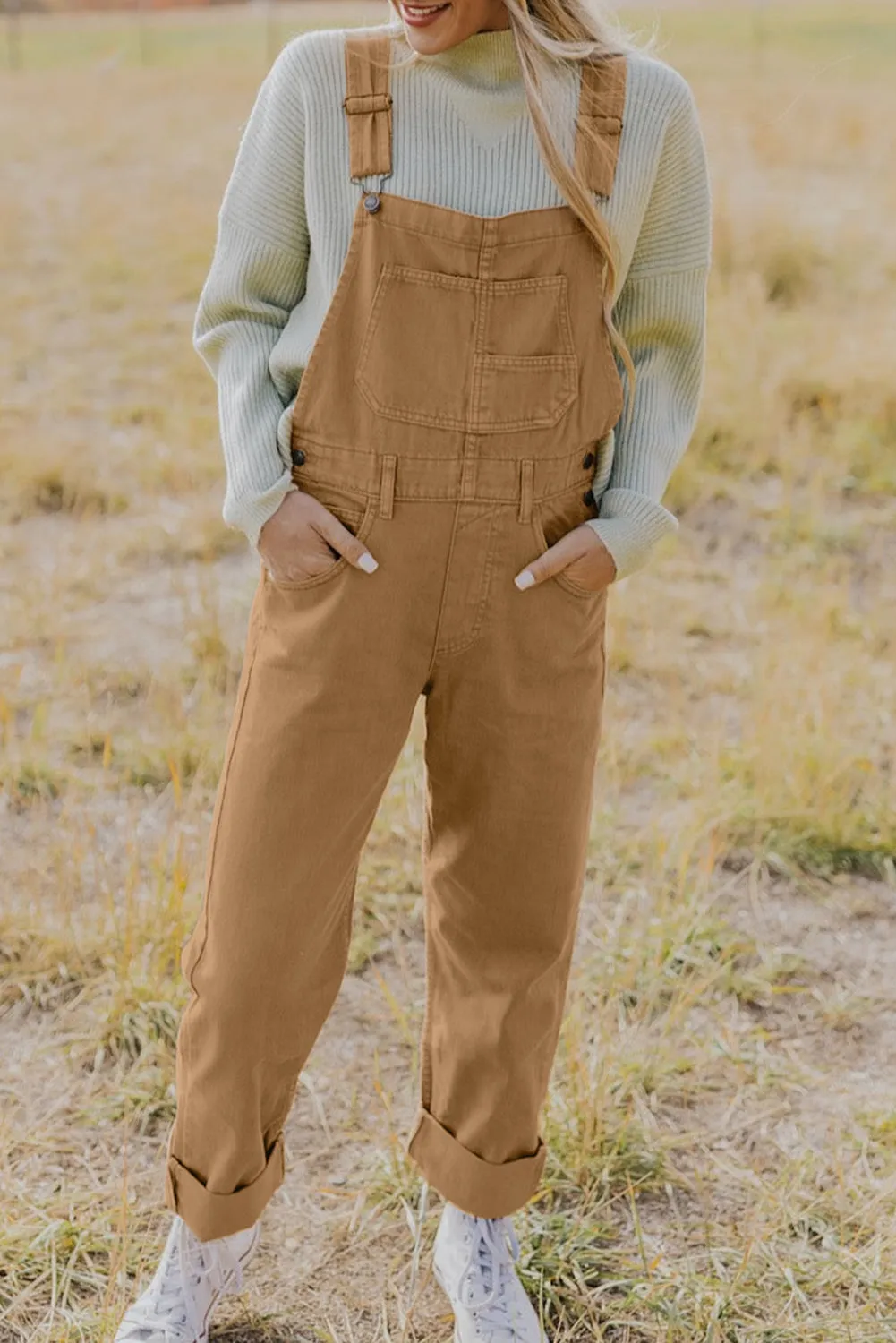 Khaki Vintage Multi Pockets Buckle Strap Cargo Denim Overalls sold by Beagle Boutique