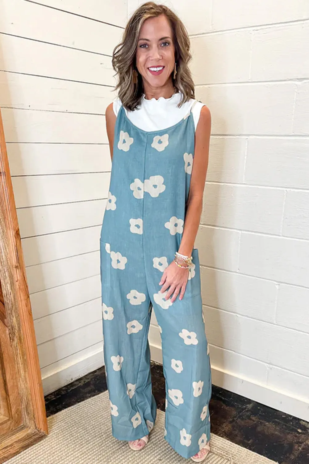 Blue Flower Wide Leg Loose Jumpsuit sold by Beagle Boutique product image thumbnail 2