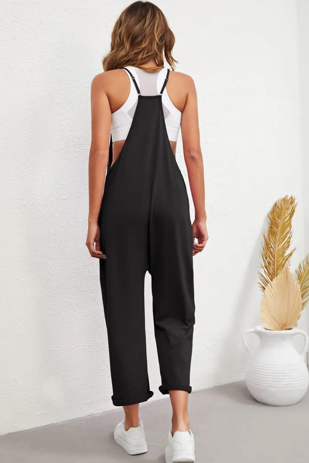 Black Pocketed Adjustable Spaghetti Strap Straight Leg Jumpsuit sold by Beagle Boutique product image thumbnail 2