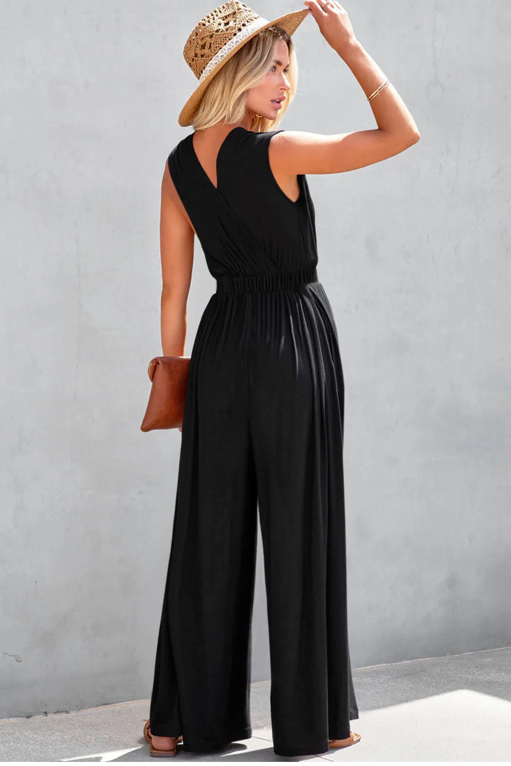 Jungle Green Deep V Pleated Crisscross Wide Leg Backless Jumpsuit sold by Beagle Boutique product image thumbnail 5
