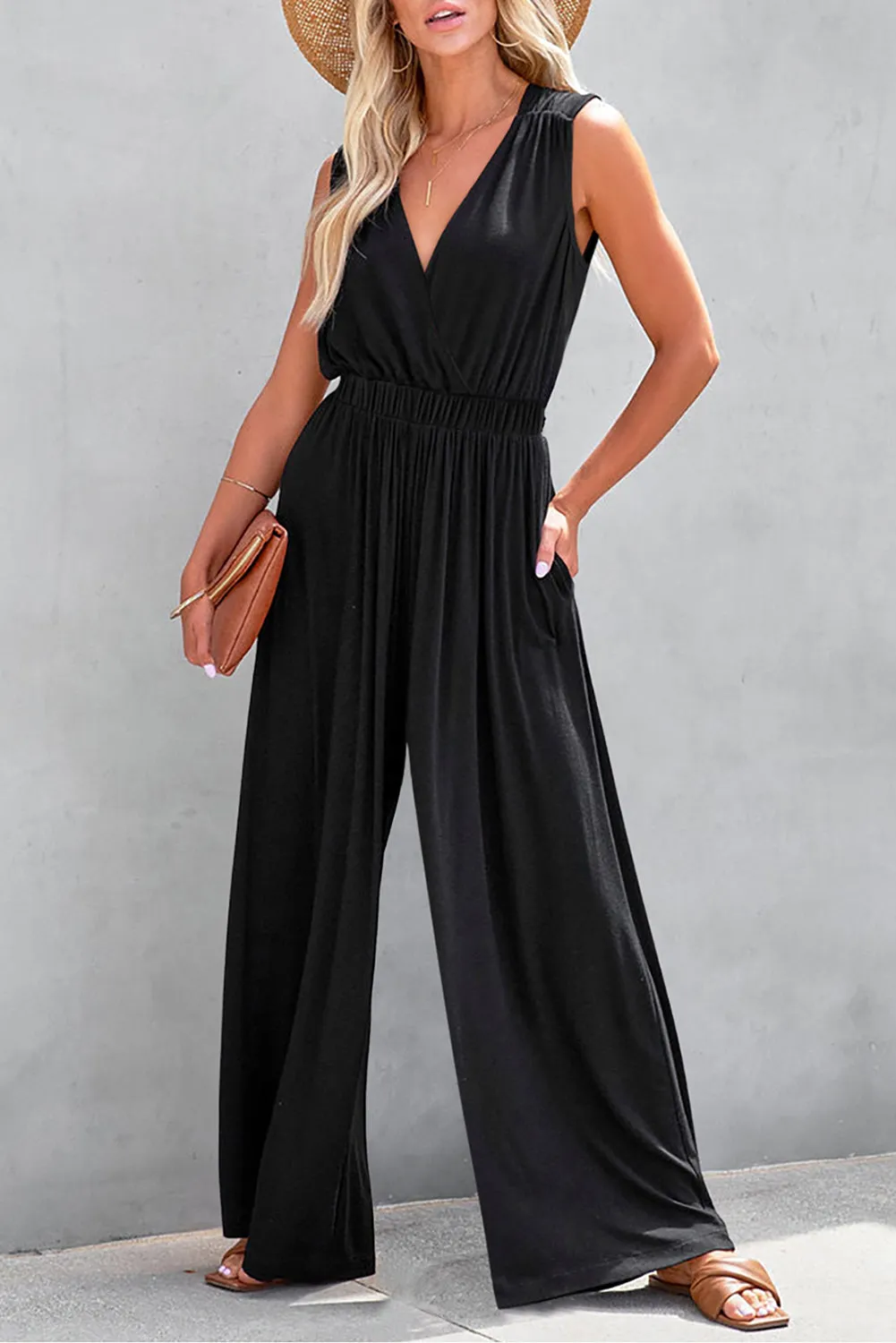 Jungle Green Deep V Pleated Crisscross Wide Leg Backless Jumpsuit sold by Beagle Boutique product image thumbnail 4