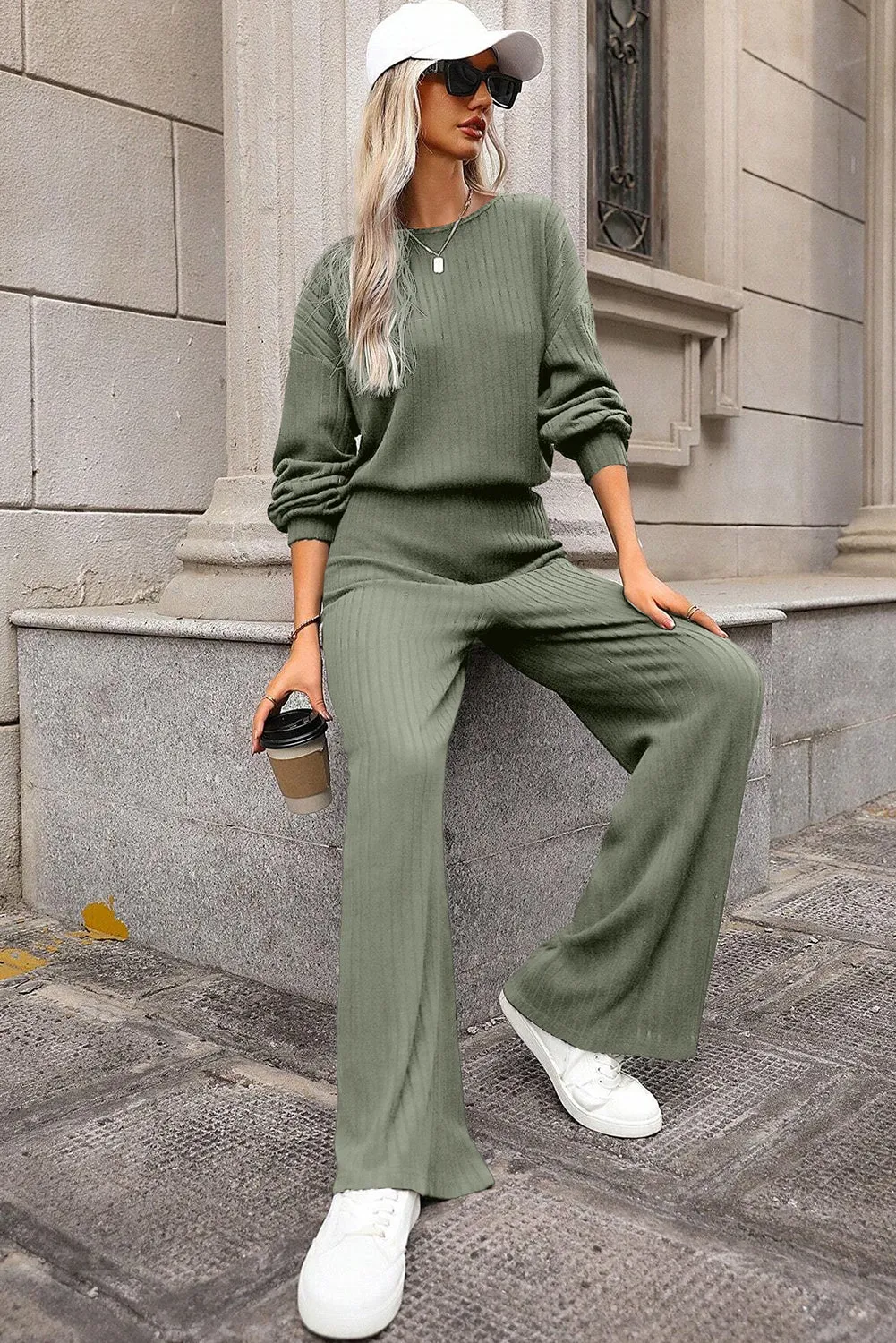 Laurel Green Solid Ribbed Knit Keyhole Back High Waist Jumpsuit sold by Beagle Boutique product image thumbnail 3