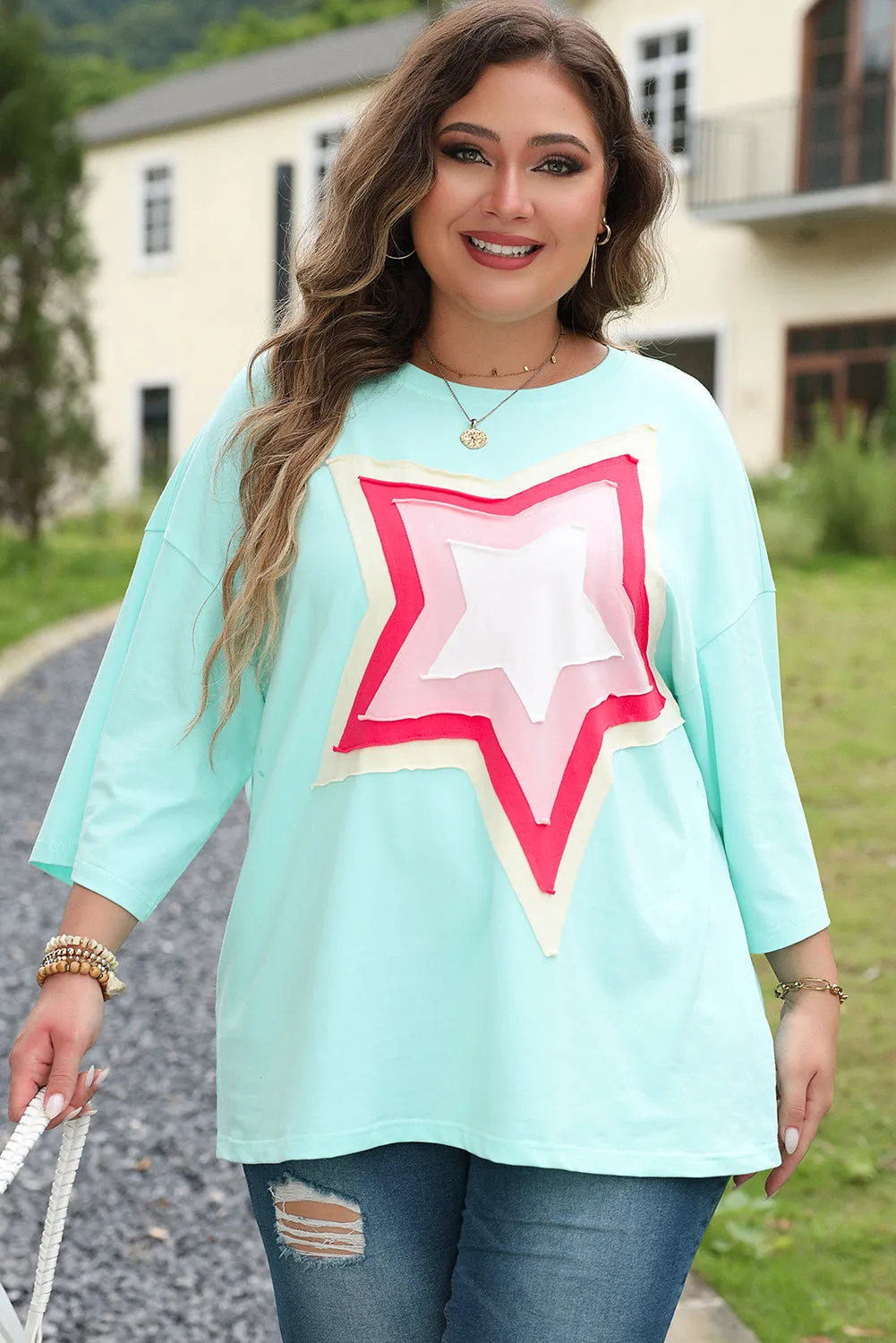 Moonlight Jade Colorblock Star Patch Plus Size Tunic sold by Beagle Boutique