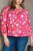 Pink Plus Size Square Neck Floral Blouse sold by Beagle Boutique