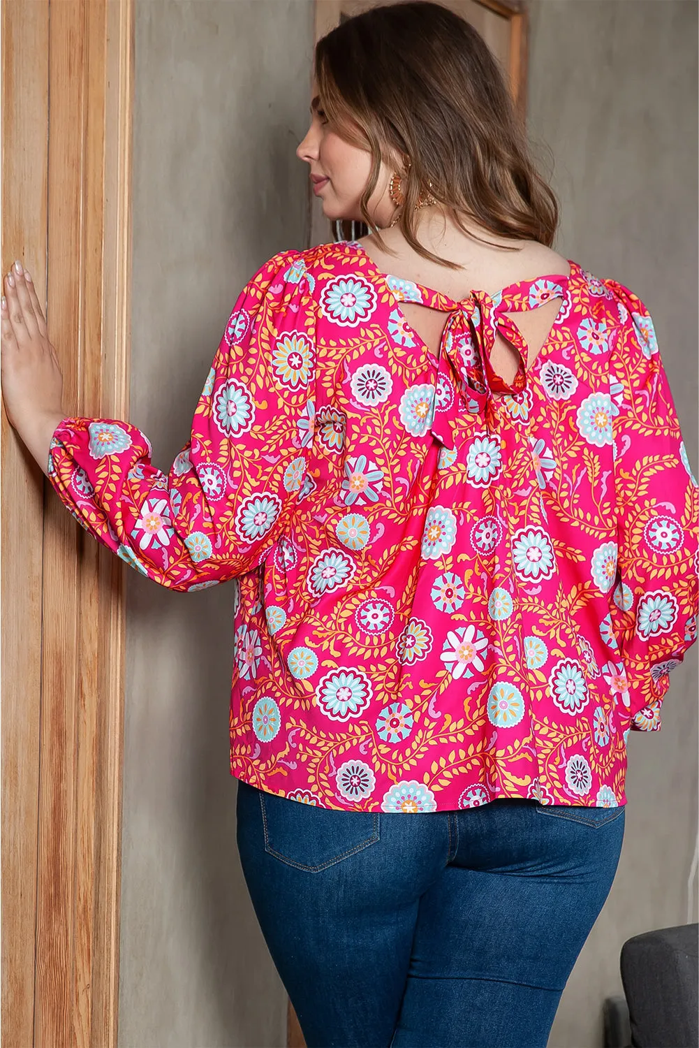 Pink Plus Size Square Neck Floral Blouse sold by Beagle Boutique product image thumbnail 2