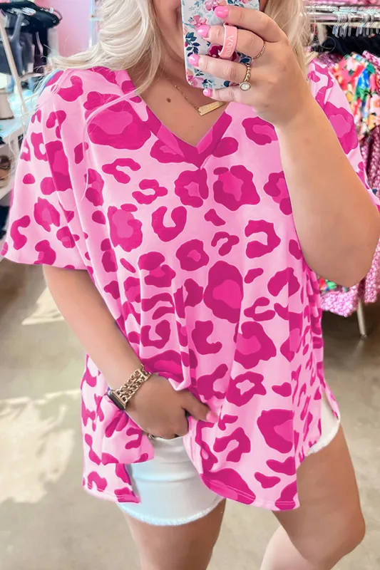 Rose Leopard Print V Neck Plus Size Tee sold by Beagle Boutique