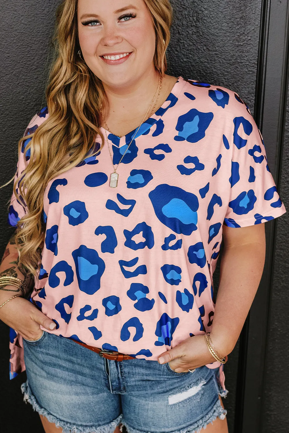 Rose Leopard Print V Neck Plus Size Tee sold by Beagle Boutique product image thumbnail 4