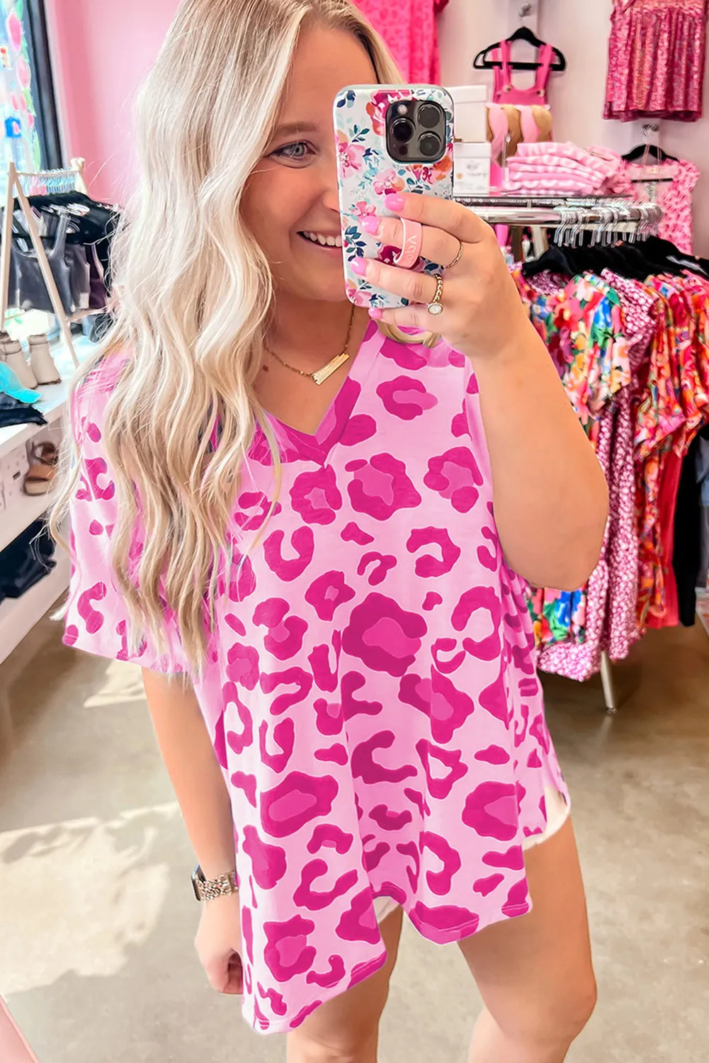 Rose Leopard Print V Neck Plus Size Tee sold by Beagle Boutique product image thumbnail 3