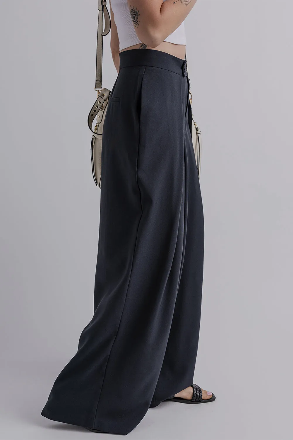 Dual Buttoned High Waist Pleated Wide Leg Trousers sold by Beagle Boutique product image thumbnail 2