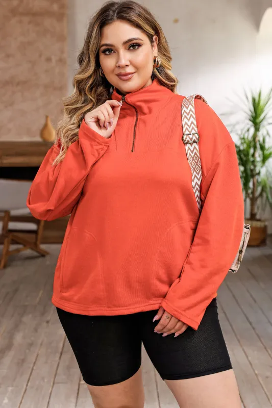Orange O-ring Zipper Pocketed Plus Size Sweatshirt sold by Beagle Boutique