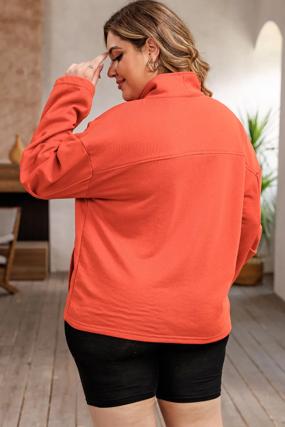 Orange O-ring Zipper Pocketed Plus Size Sweatshirt sold by Beagle Boutique product image thumbnail 2