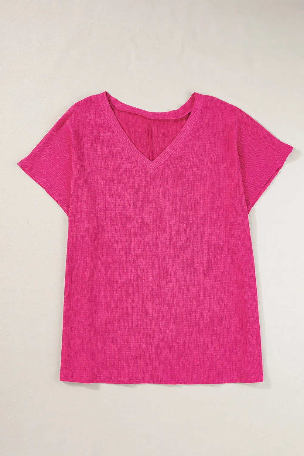 Bright Pink Textured V Neck Bubble Hem Plus Top sold by Beagle Boutique product image thumbnail 3